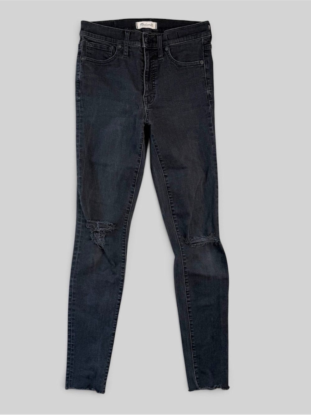 Madewell 9" High-Rise Skinny Jeans Faded Black Raw Hem Denim Stretch Size 28T - Picture 6 of 6